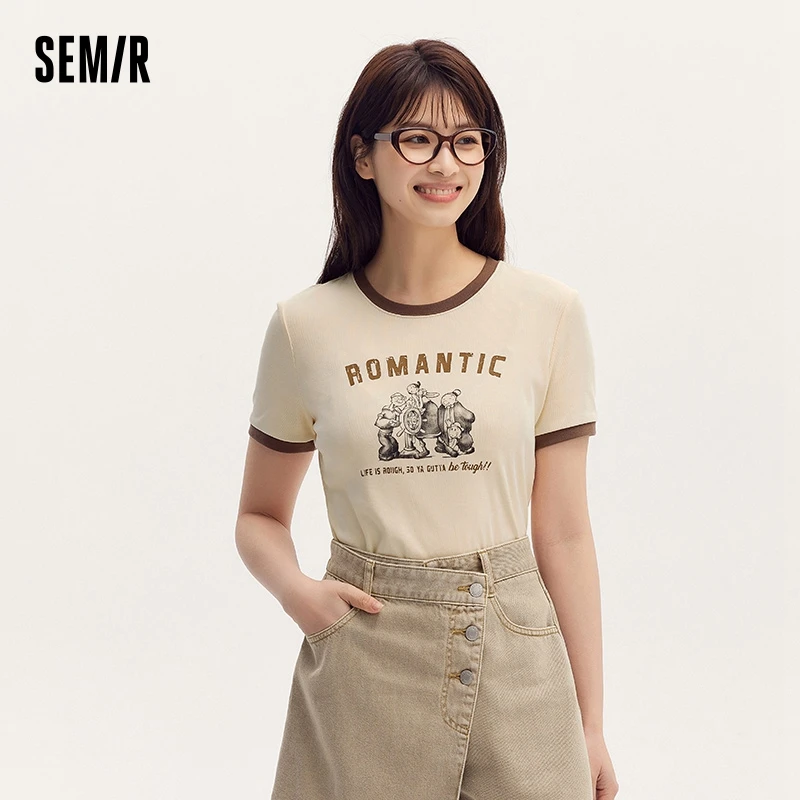 Semir Short-Sleeve T-Shirt Women 2024 Summer New Short Length Collection Cool And Slim Fit