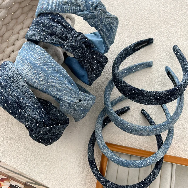 Denim Knot Cross Glitter Hairband Opaska na głowę Akcesoria do włosów dla dorosłych Biżuteria do włosów