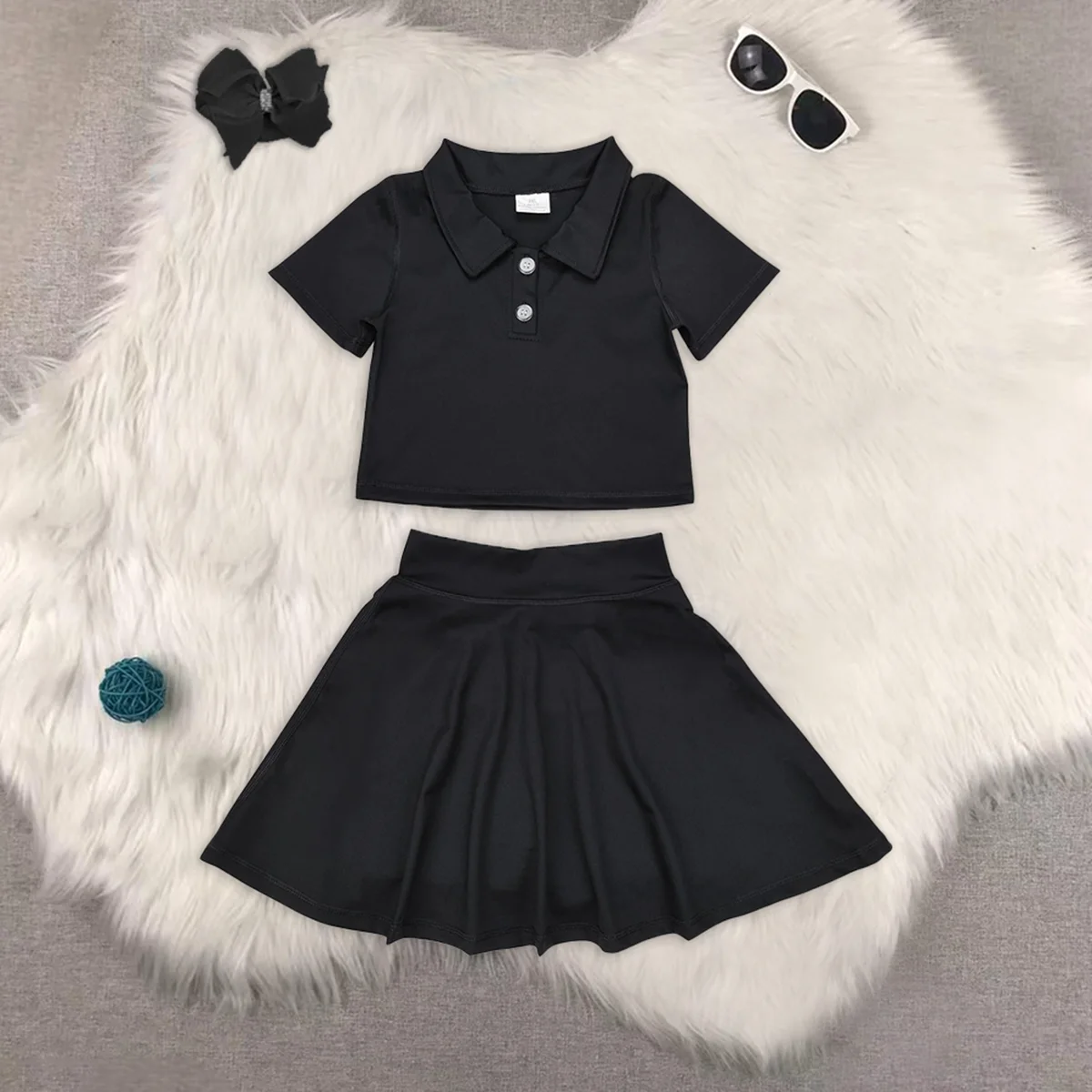 Conjuntos de roupas para bebês e meninas com botões e saia e roupas ativas