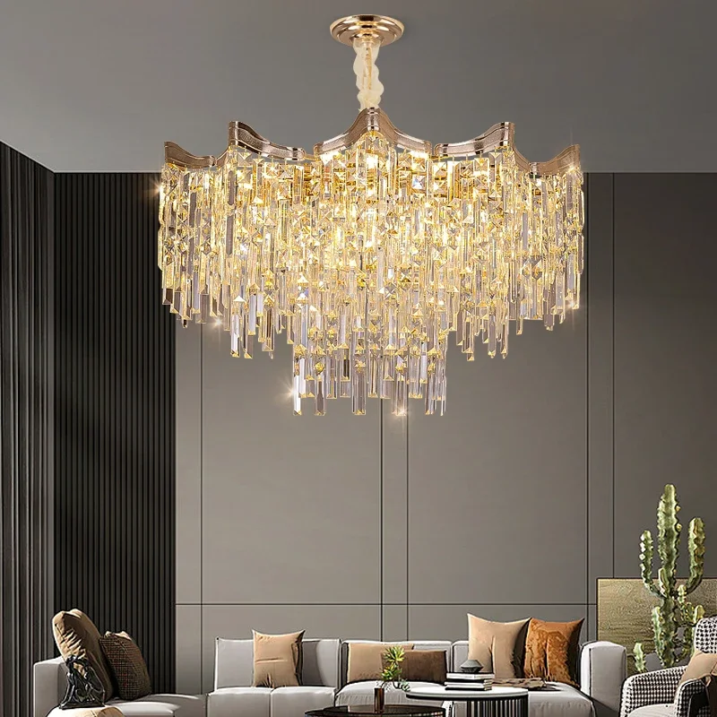 Artpad Gold Modern Crystal Chandeliers for Living Room 7-Tier Hanging Chandelier Octagonal Pendant Light Fixtures Dining Room