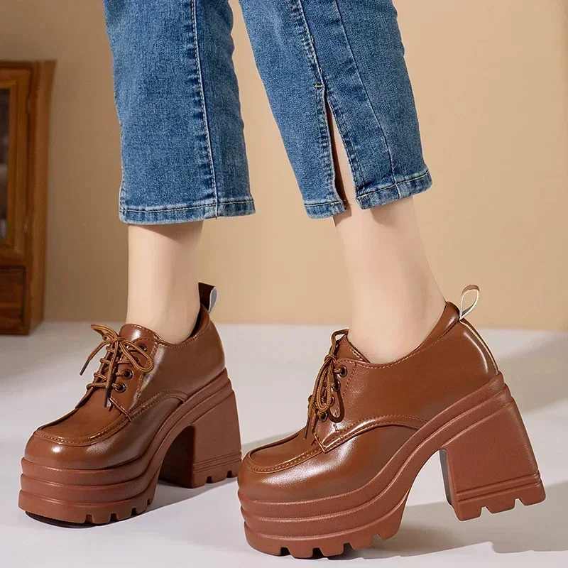 Zapatos de tacón Mary Jane con cordones para mujer, mocasines para niñas estudiantes JK, zapatos de Lolita, uniforme, tacones altos, zapatos de tacón con plataforma, zapatos de Cosplay para mujer