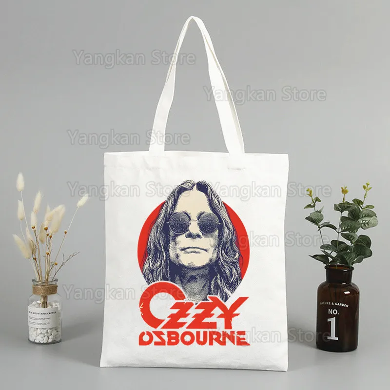 روك أوزي أوزبورن الشيطان المعادن المطبوعة قماش حقيبة كتف أنثى Harajuku مضحك سعة كبيرة حقيبة المتسوق البيئية البيئية #2