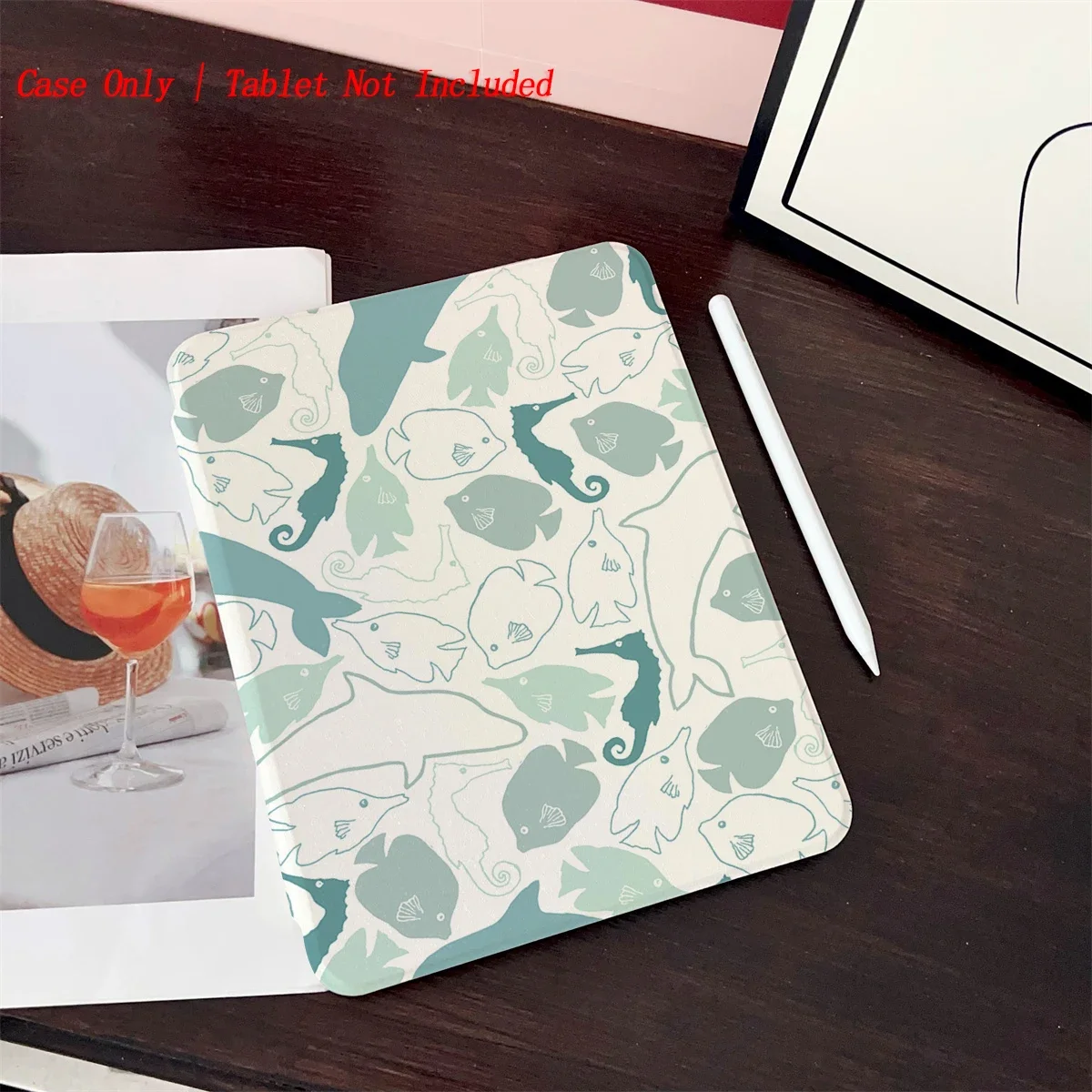 

8 Fresh Style Printed iPad Case, 360° Rotating Stand & Pen Slot,Book Style, Auto Sleep/Wake, Compatible with Various Apple iPads