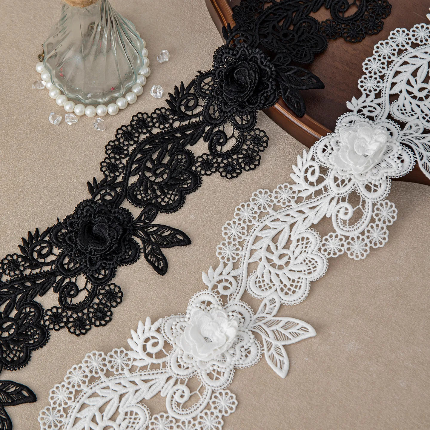 8CM Wide Milk Silk Water-soluble Embroidery Three-dimensional Lace Clothing Collar Cuffs Pants Legs Decorative Accessories