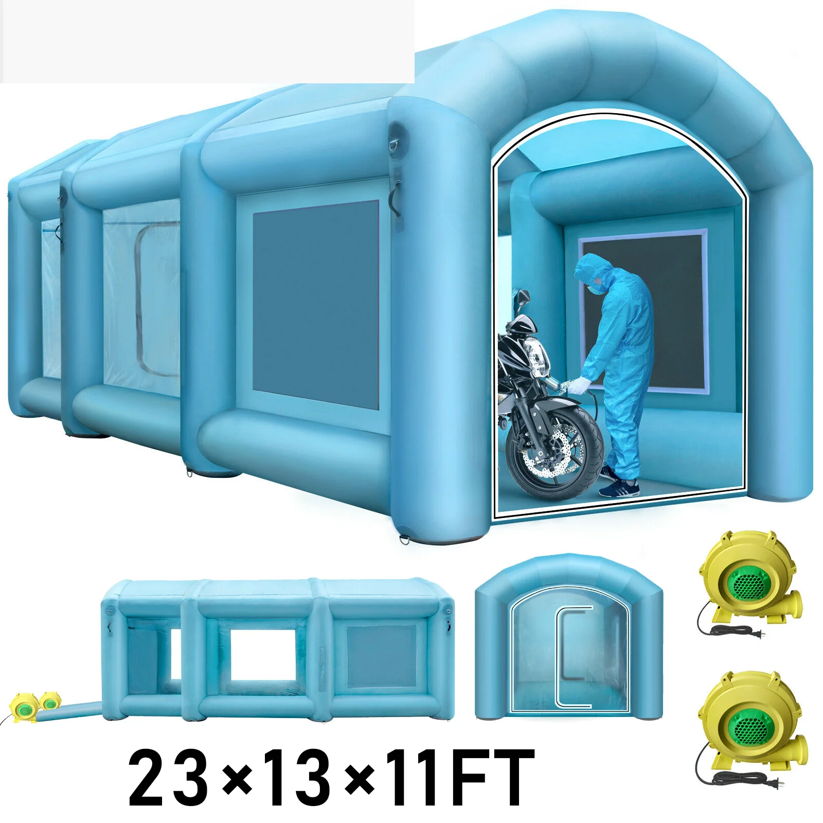 

Inflatable Spray Booth 23x13x8ft Car Paint Booth W/ 2 Blowers Filter System For Car Parking Tent Works Capacious Portable