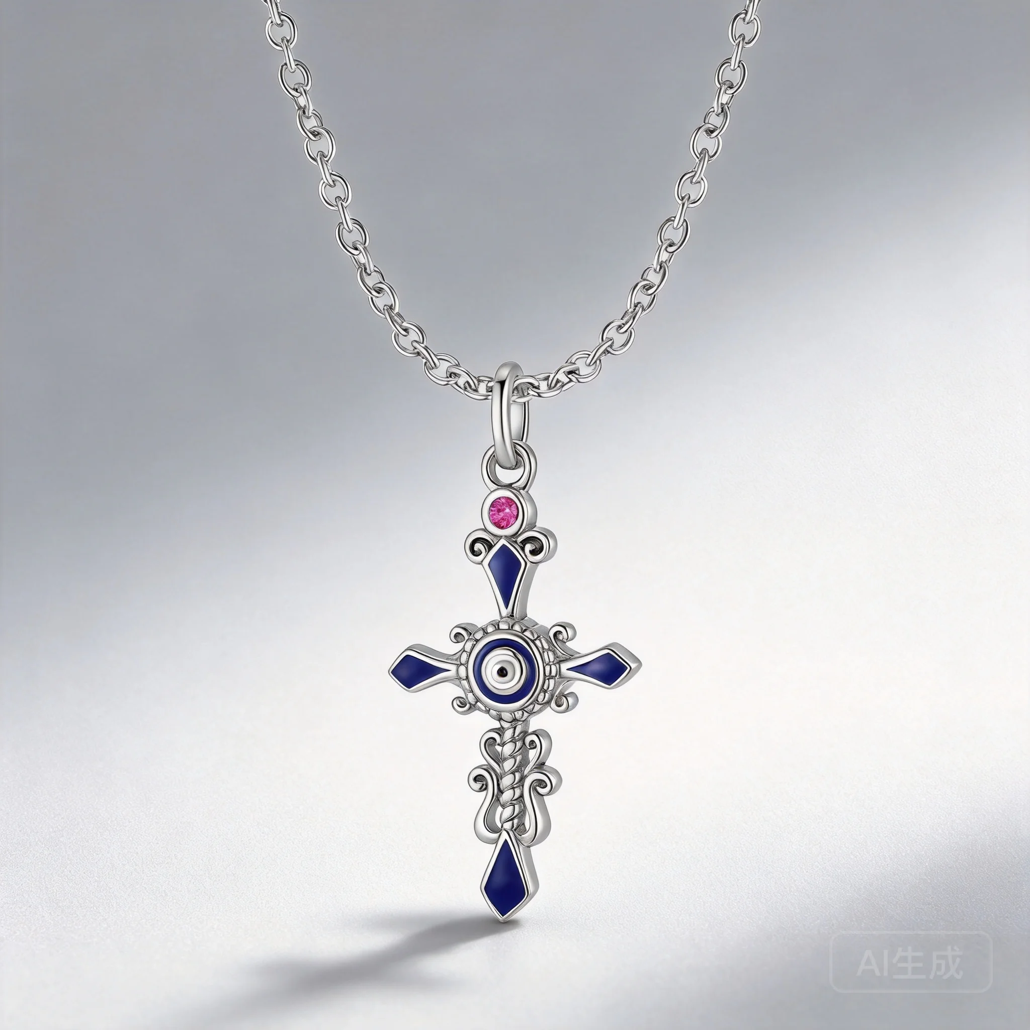 S925 Sterling Silver Vintage Blue Enamel Evil Eye Cross Pendant Necklace Good Luck Protection Blessing Amulet Clavicle Chain Fas