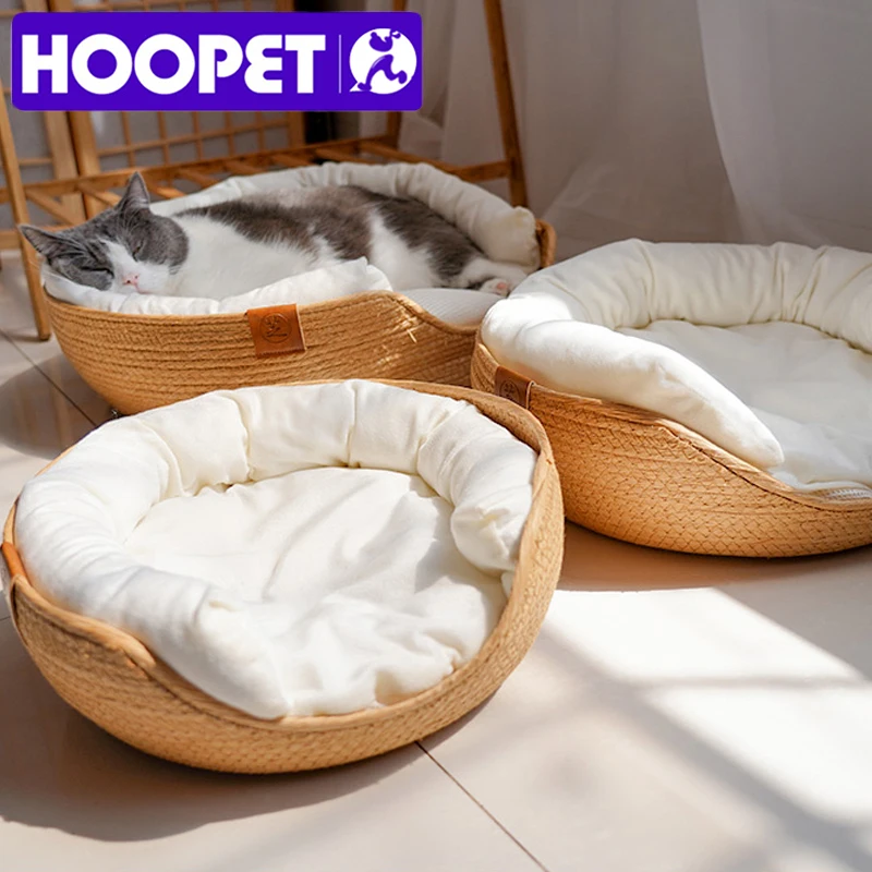 HOOPET Four Seasons Pet Bed Kennel for Cat Puppy Dog Beds Sofa Handmade Bamboo Weaving Cat Cozy Nest Pet Accessories