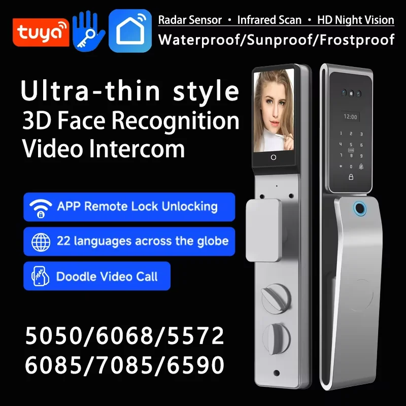 Best-selling in Turkey 3D Face Tuya Wifi Inteligente Lock Fingerprint Password Key Code Smart Door Lock With Camera