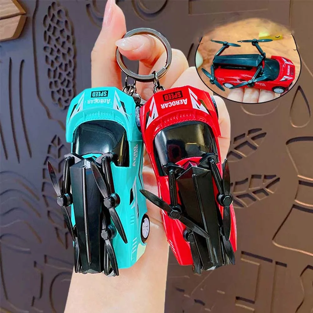 2pcs/set Waterproof Run Cool Model Car Pendant Aircraft Decoration Cute Mini Acrylic Car Keychain Foldable Cartoon