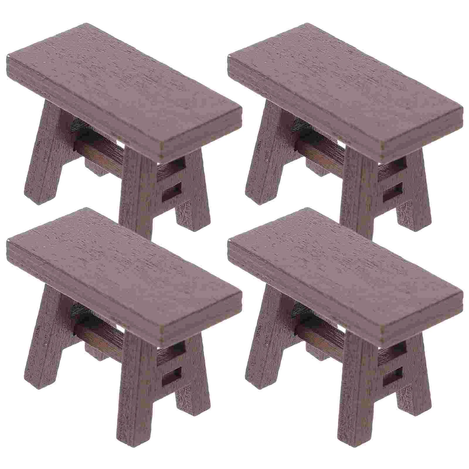 

4 Pcs Miniature Furniture Toys Dollhouse Accessories Wooden Model Vintage Playhouse Decor Compact Size Lightweight Childrens Day
