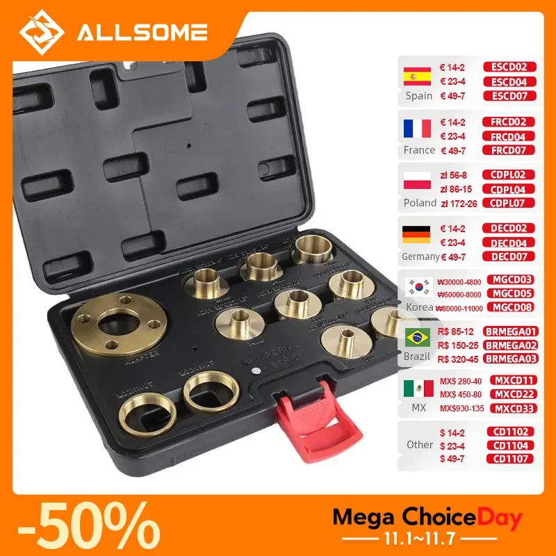 Allsome 11pcs Woodworking Router Bushing Guide 10-30mm Copper Premium Router Guide Bush