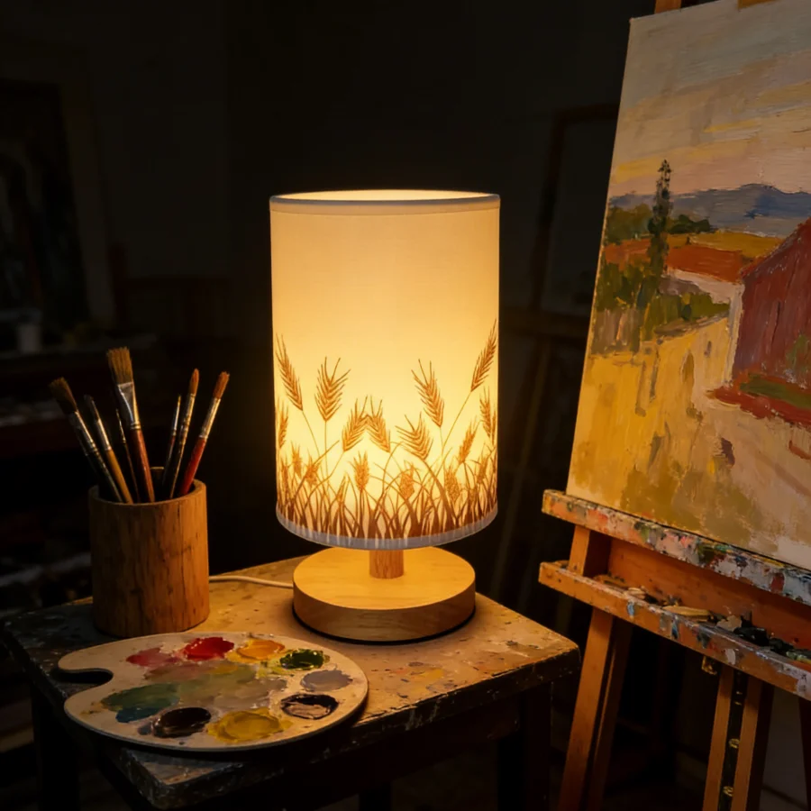

Настольная лампа с пшеничным узором, 1 шт., деревянное основание, USB-ночник, лампа в деревенском стиле для спальни, гостиной, общежития