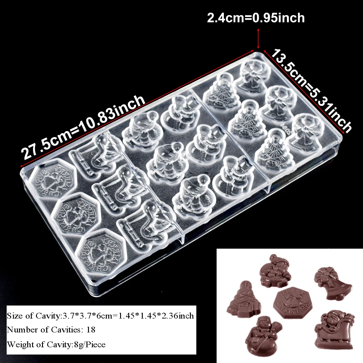 New Chocolate Mold Polycarbonate Christmas Shape Candy Bonbons Plastic Confectionery Tray Pans Baker Baking Pastry Tools