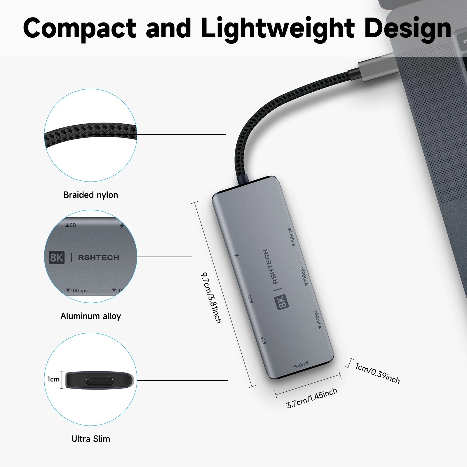 Imagem -06 - Rshtech 8k Usb c Hub 4k Hdmi Dongle Adaptador 10gbps Portas de Dados Usb 100w Entrega de Energia Leitor de Cartão sd tf Usb 3.1 3.2 Gen Hub