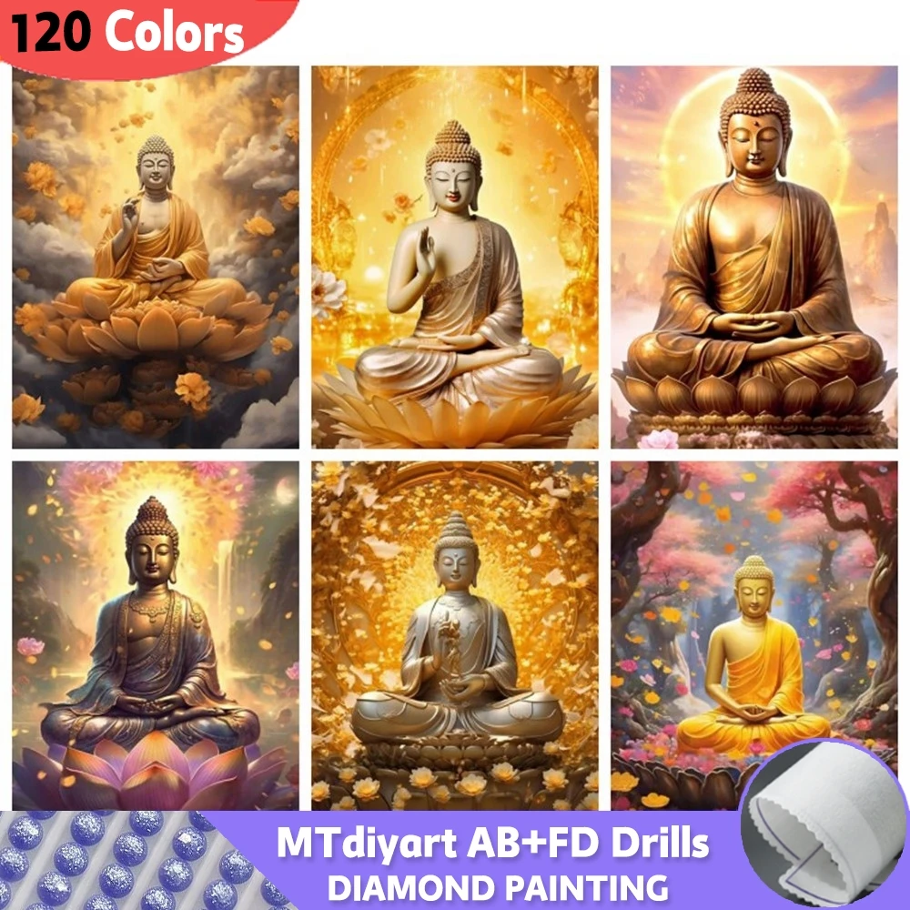 120 Colors AB Fairy Dust 5D Diy Diamond Painting Mosaic Buddha Golden Home Decor Full Drills Embroidery Religion Lotus Wall Art