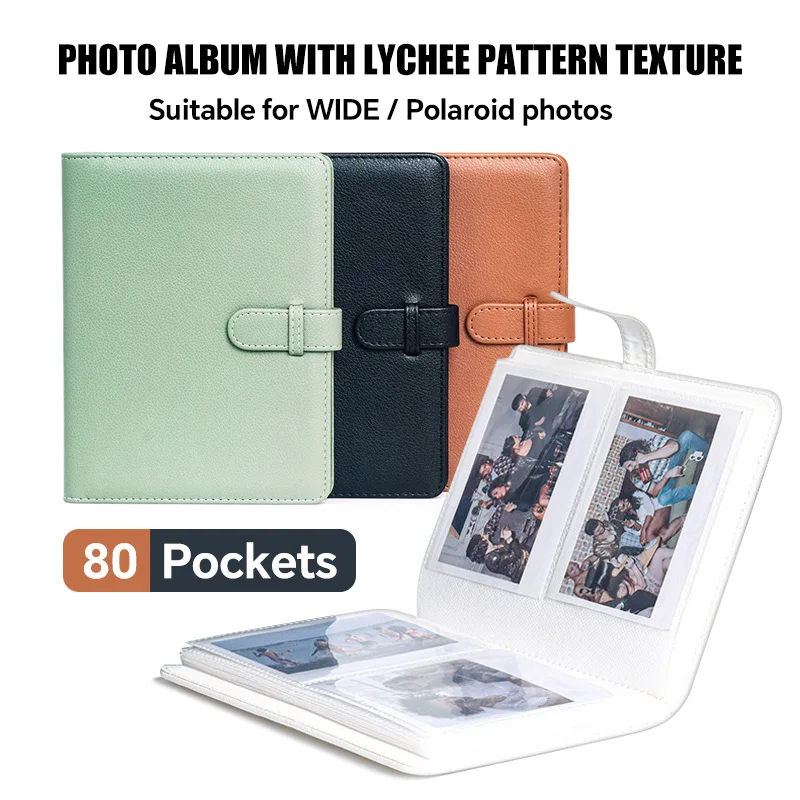 80 Pockets Instant Wide Photo Album | PU Leather Solid Color for Polaroid iType/600/SX70 & Fujifilm Instax Wide