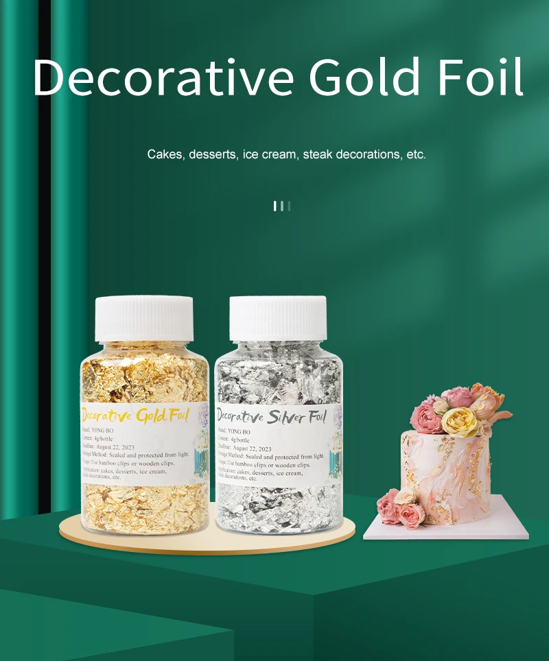Nachahmung Goldflocken Kuchen Dessert Dekoration Malerei Gold und Silber Folienfragmente Handwerk DIY Nagelfolie Flocken Kunstbedarf – Detail 1