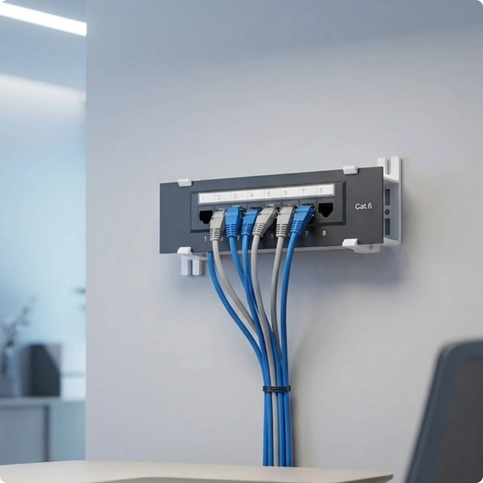 8-Port Port Panel Panel 1U Cat6 Port Panel Panel Compact Mini for Network Installers, Office, Equipment Rooms