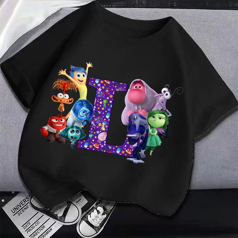 디즈니 Inside Out 2 어린이 만화 코튼 티셔츠, 소녀 반팔 탑, 소년 애니메이션 귀여운 티, 어린이 여름 캐주얼 의류 선물 2024 