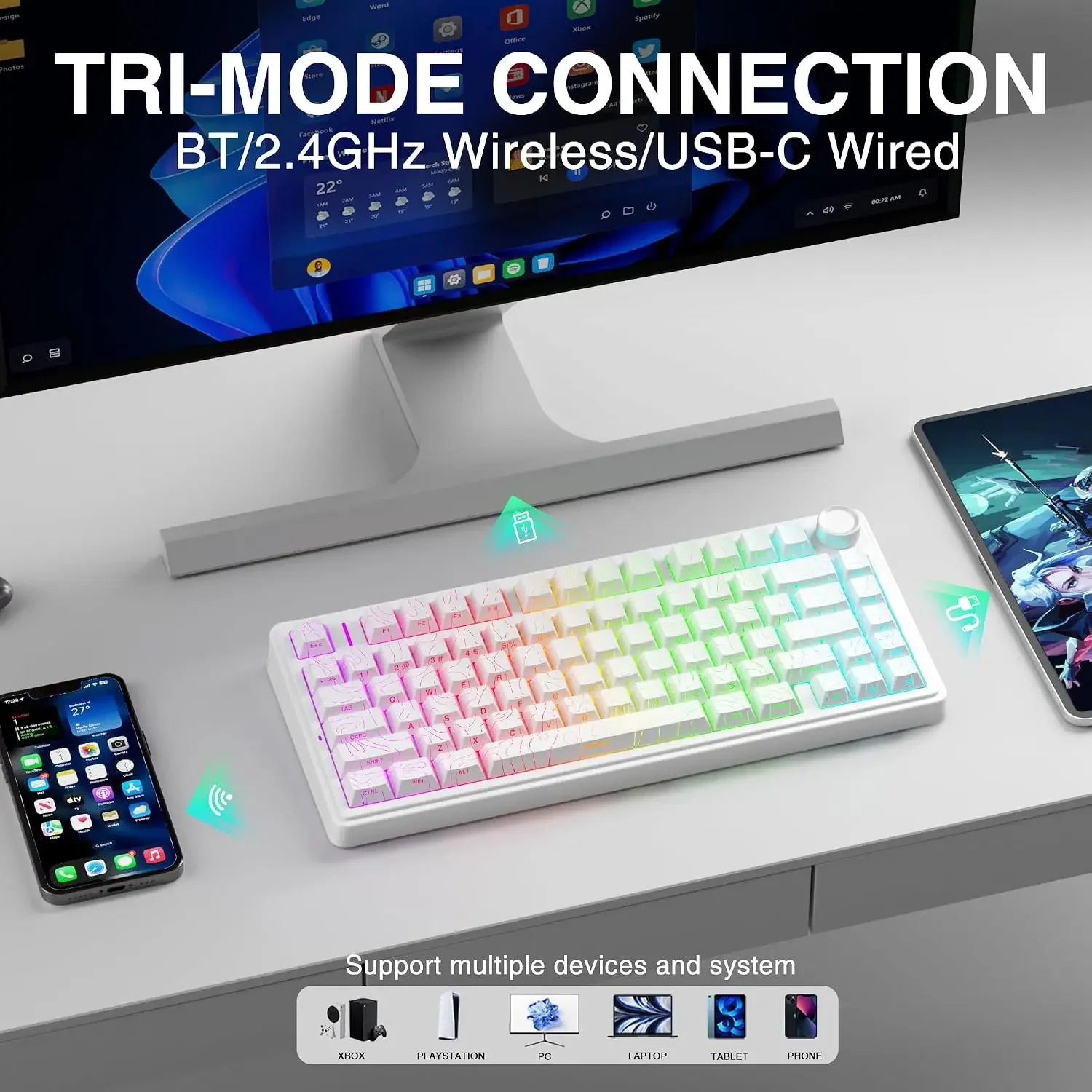 AULA F75 HE Magnetic Keyboard 75% Gaming Mechanical Keyboard Rapid Trigger Switch Adjustable Actuation Hall Effect RGB Wireless - view 2