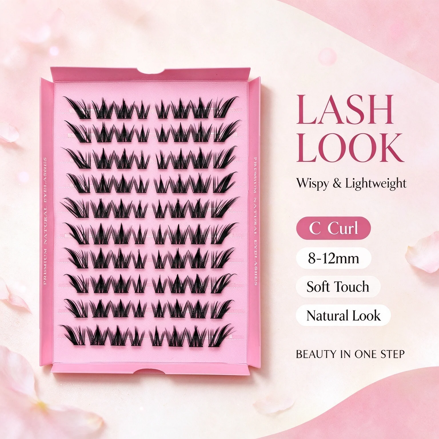 Wispy Uplift Cluster Lashes,10 Rows, Mixed Segmented Style, Soft Lifted Outer Corners, Sweet Rounded Eye Look