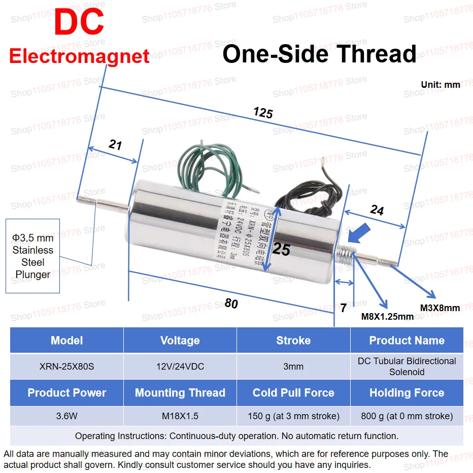 XRN-25X80S Mini Tubular Solenoid 25*80mm DC 12V 24V Two-Way Pull Push Electromagnet Equipment Parts
