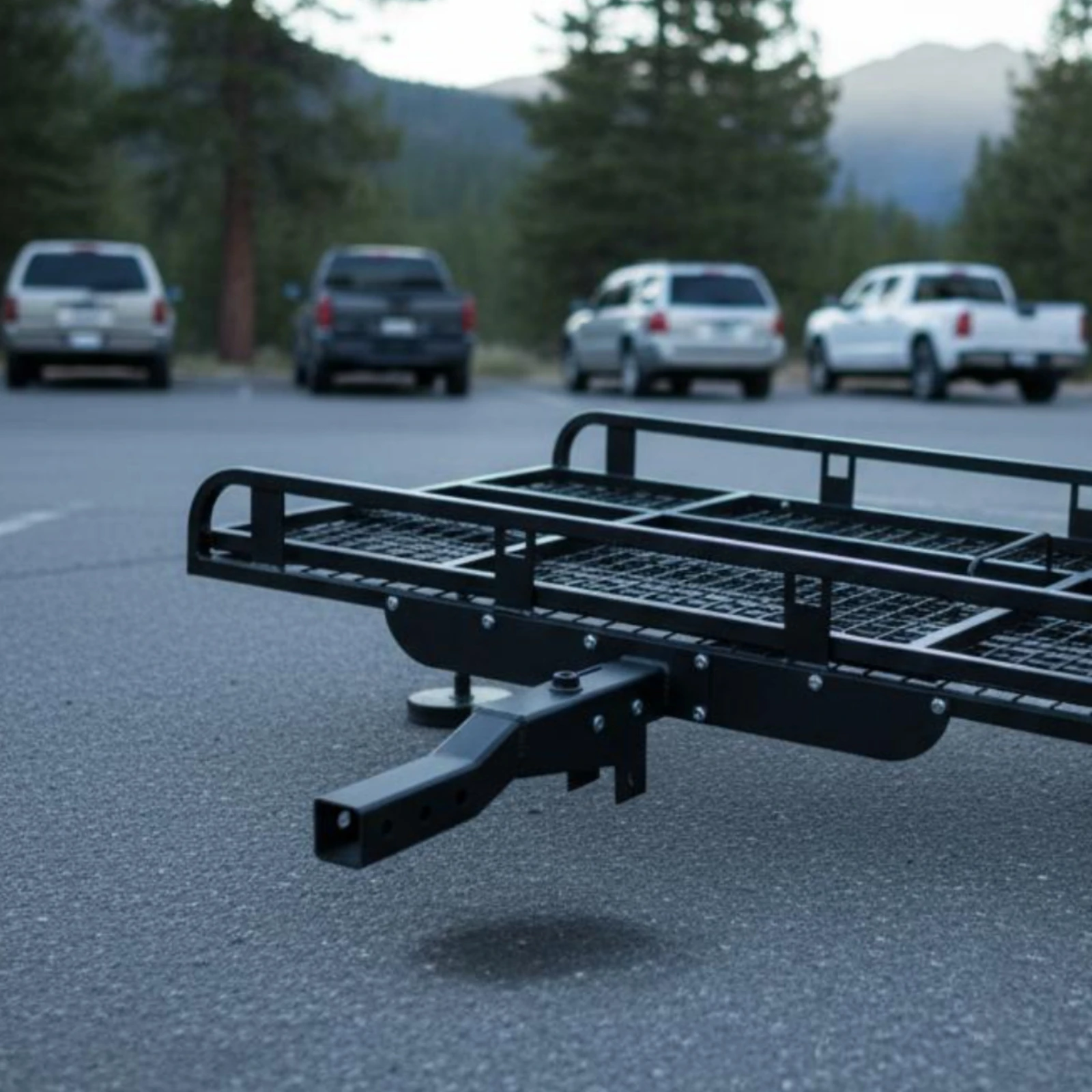 Ramp-Design Cargo Carrier Raised Side Rails Vehicle Hitch Cargo Carrier Vehicle Storage Reflectors