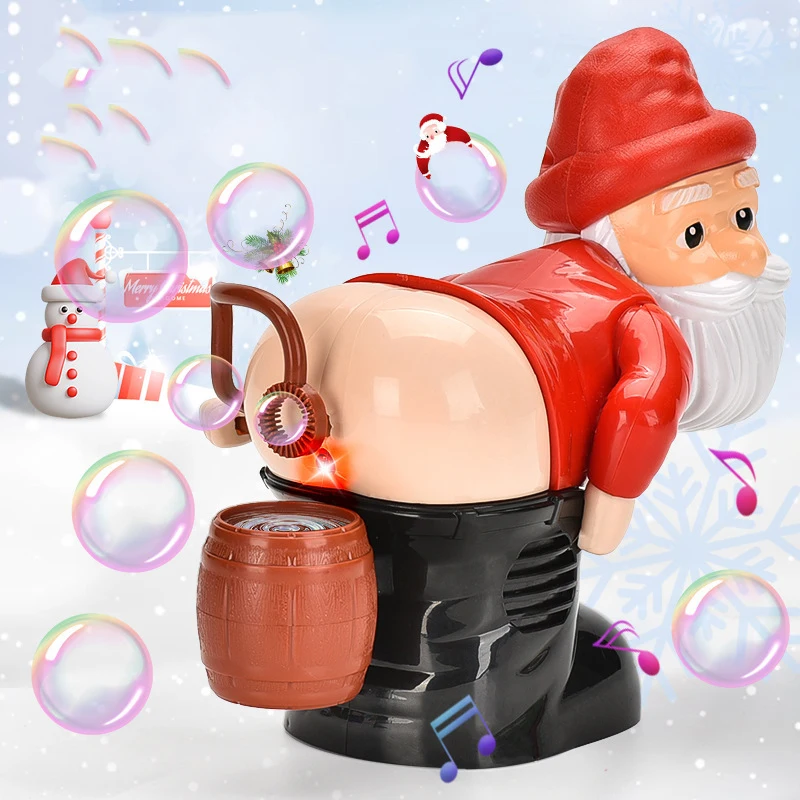 Christmas Santa Claus Bubble Machine with Music & Light Farting Soap Bubble Toy Electric Santa Butt Bubble Blower Xmas Kids Gift