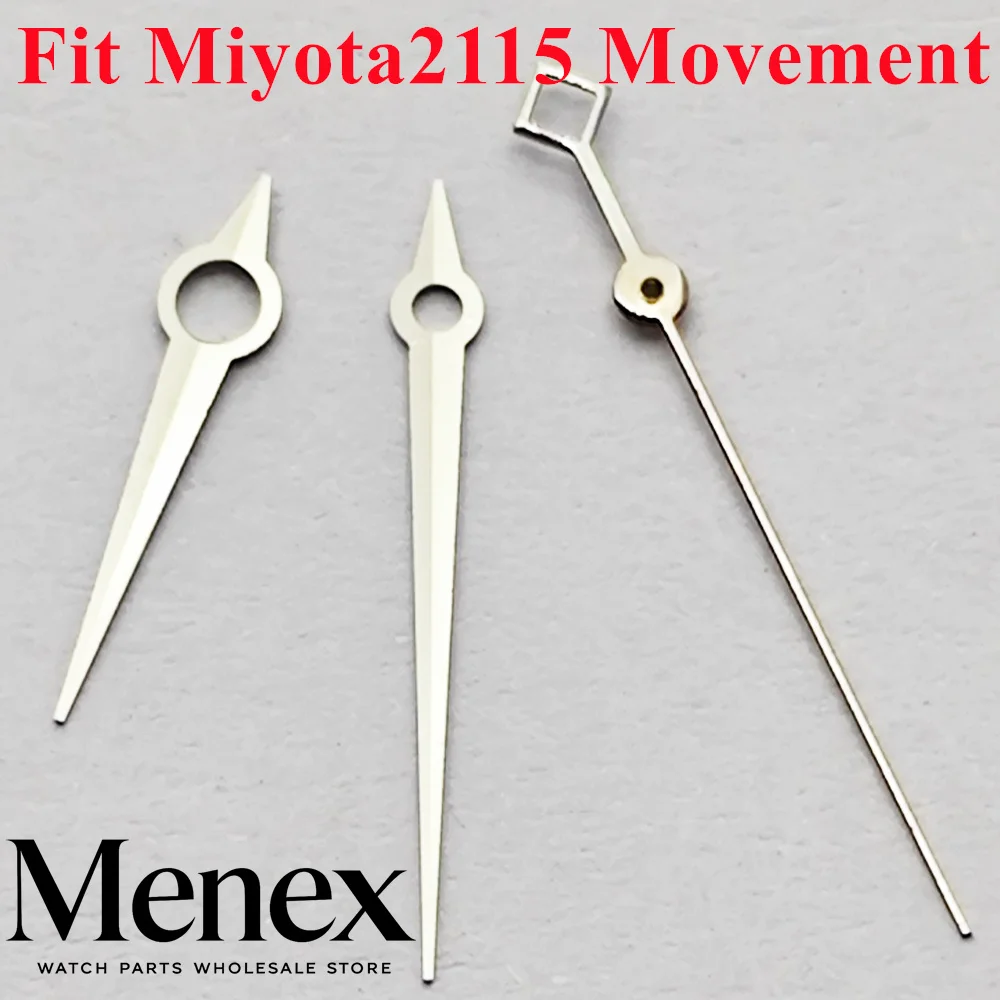 Menex No-Luminous Watch Hands 8x12x12.5mm Spare Parts for Miyota 2115 Movement Watch Mod Silver Dial Clock Hands Replacement