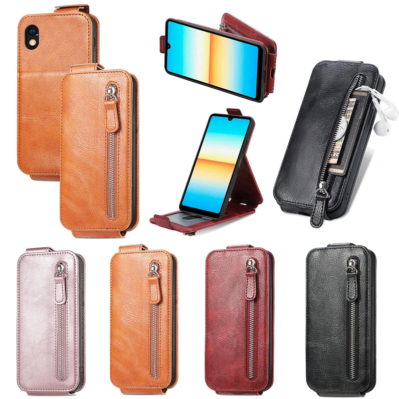 

Flip vertical Case For ZTE A72 A51 A31 Lite Plus Zipper Wallet Stand magnetic Card Photo Slot Cover