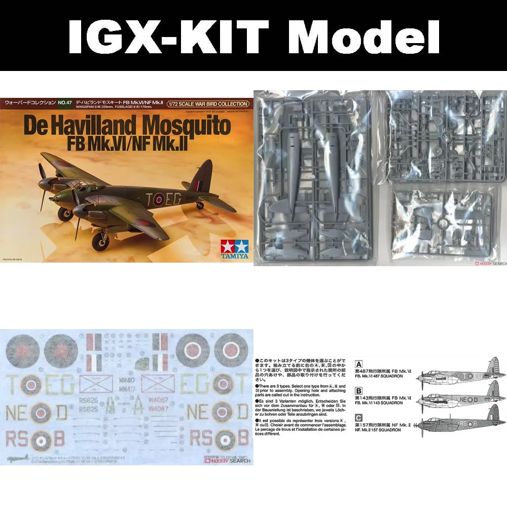 

Tamiya 60747 1/72 Scale De Havilland Mosquito FB Mk.VI/NF Mk.II Bomber Hobby Craft Toy Plastic Model Building Kit