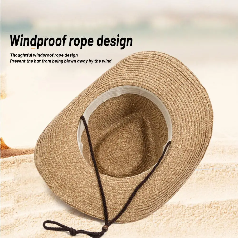 Men's Cowboy Hat Women's Summer Beach Sunblock Hat Outdoor Foldable Straw Sun Hat Head Circumference Large Brimmed Straw Hat