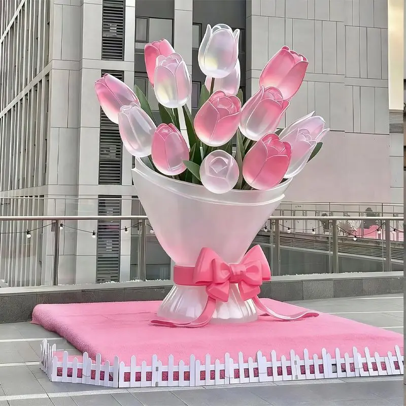 ※h High Quality Artistic Flower Resin Sculpture Transparent Color Large Size for Indoor/Outdoor Decoration Hand-painted Finish