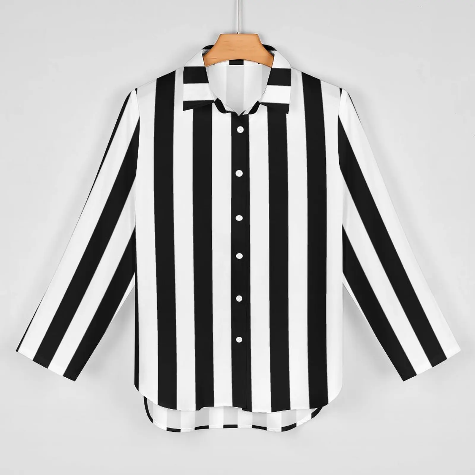 Classic Striped Blouse Womens Black White Stripes Streetwear Loose Blouses Spring Long Sleeve Aesthetic Shirt Top Big Size 3XL