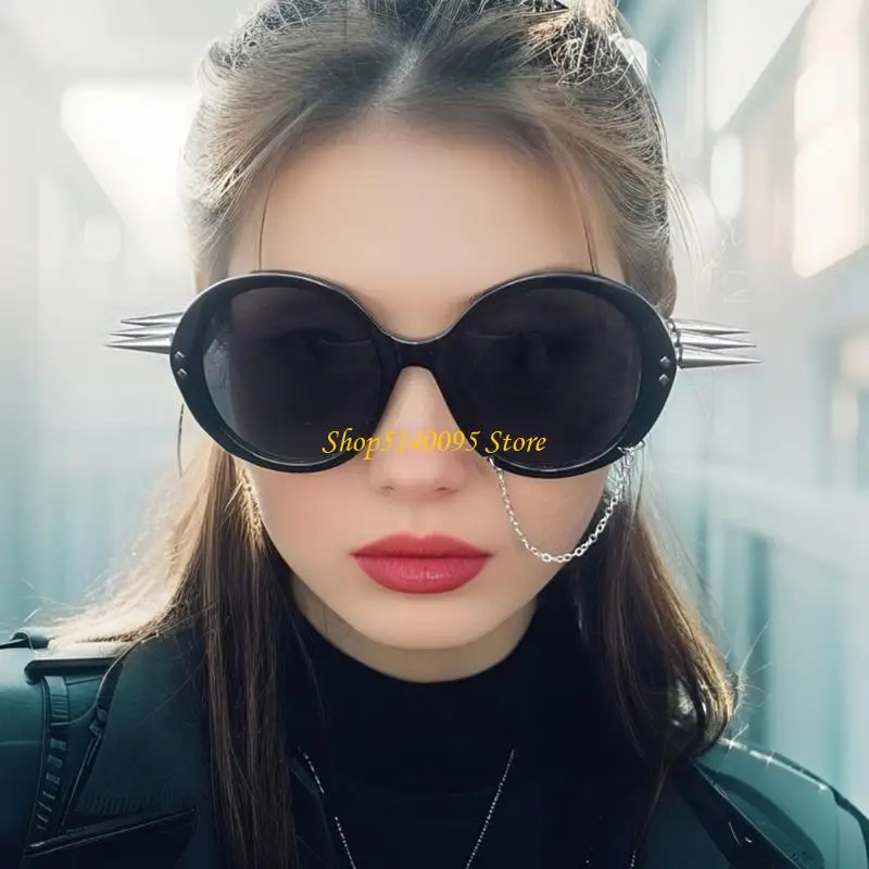 DXAE Oversized Ronde Frame Zonnebril Donker Spiky Design Frame UV400 Bescherming Brillen voor Dames Heren Hiphop Dans Street