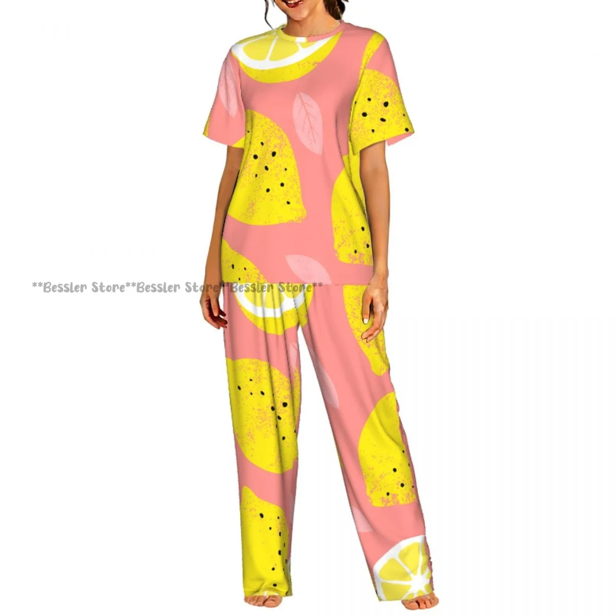 

Женская комфортная пижама: летний комплект с коротким рукавом и принтом лимонов
