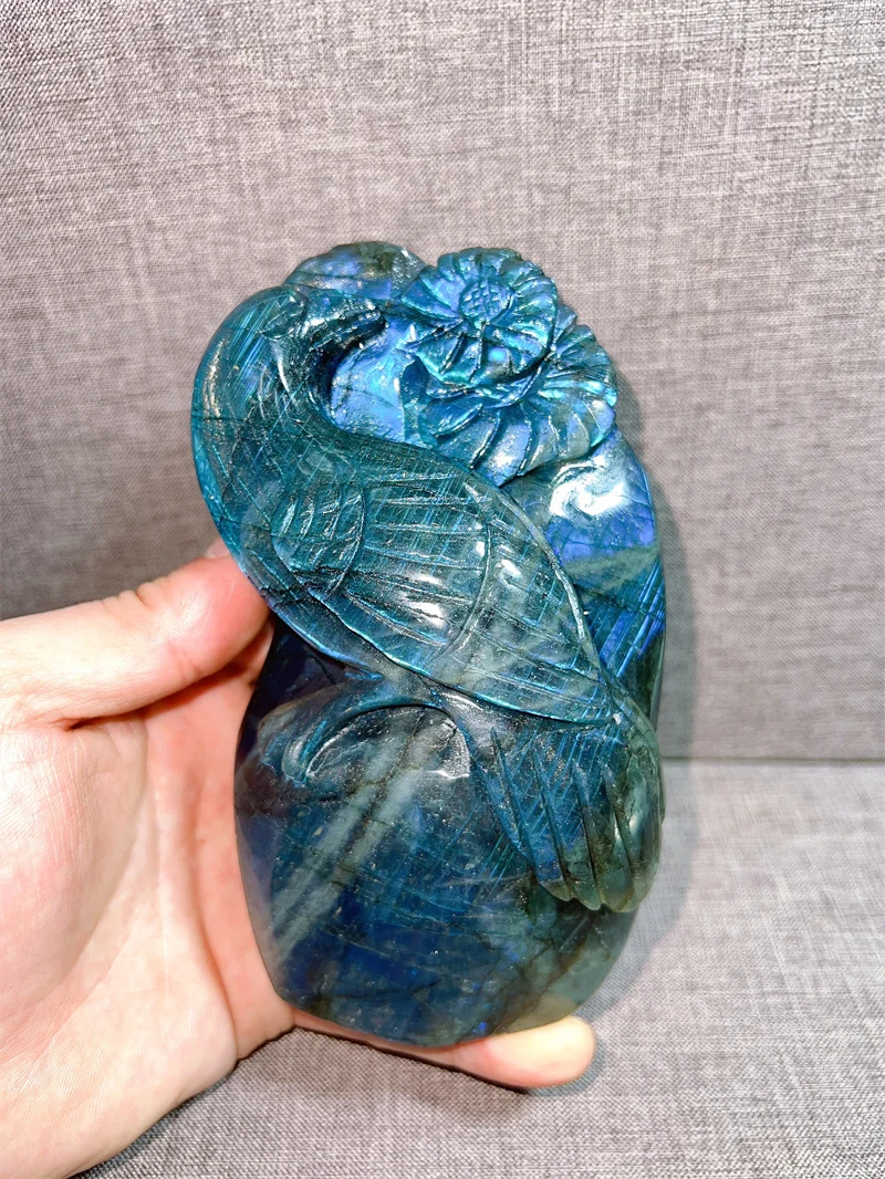 Natural Labradorite Crow  Free Form Tumble Slab Crystal Mineral Madagascar Healing Palm Workmanship Ornament Carving Chip