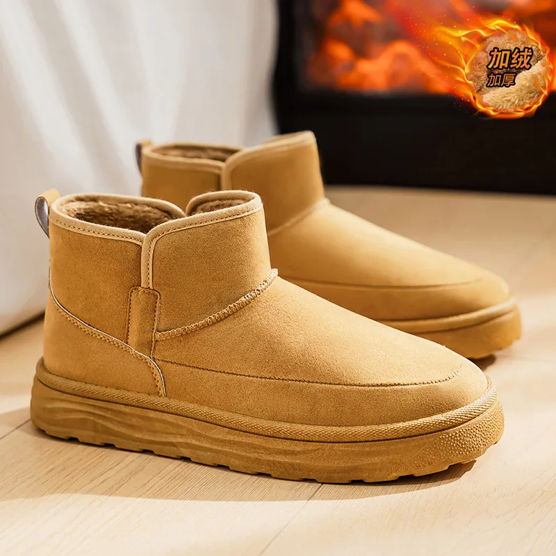 

New Mens Snow Boots Winter Warm Plush Ankle Boots Anti-slippery Waterproof Slip Ons Cotton Shoes for Men Casual Suede Booties