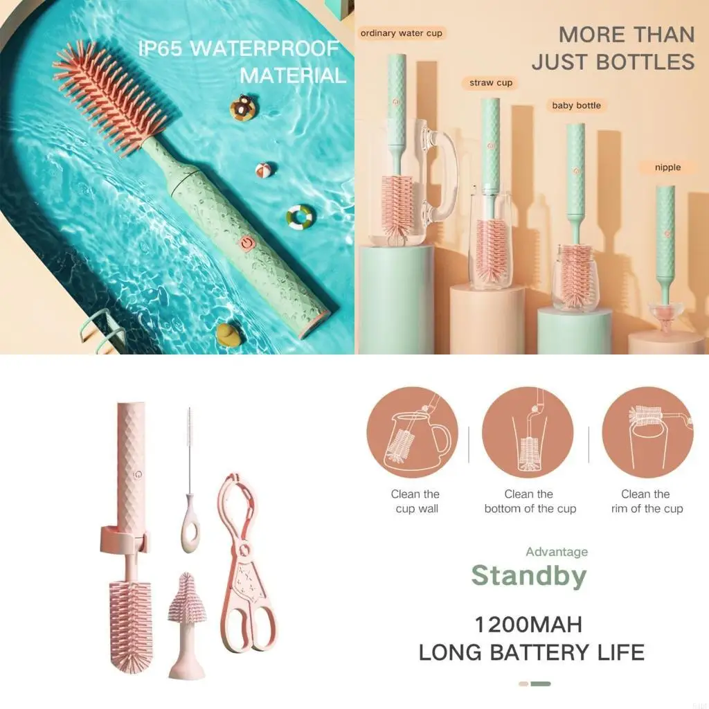 

54DF Upgraded Glass Cup Cleaners Electric Baby Bottle Brushes Brush Cleaning Tool set