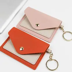 Candy Color Small Coin Pocket Student With Keychain Card Case Korean Style Card Holder Slim Wallet Coin Purse ID Card Holders