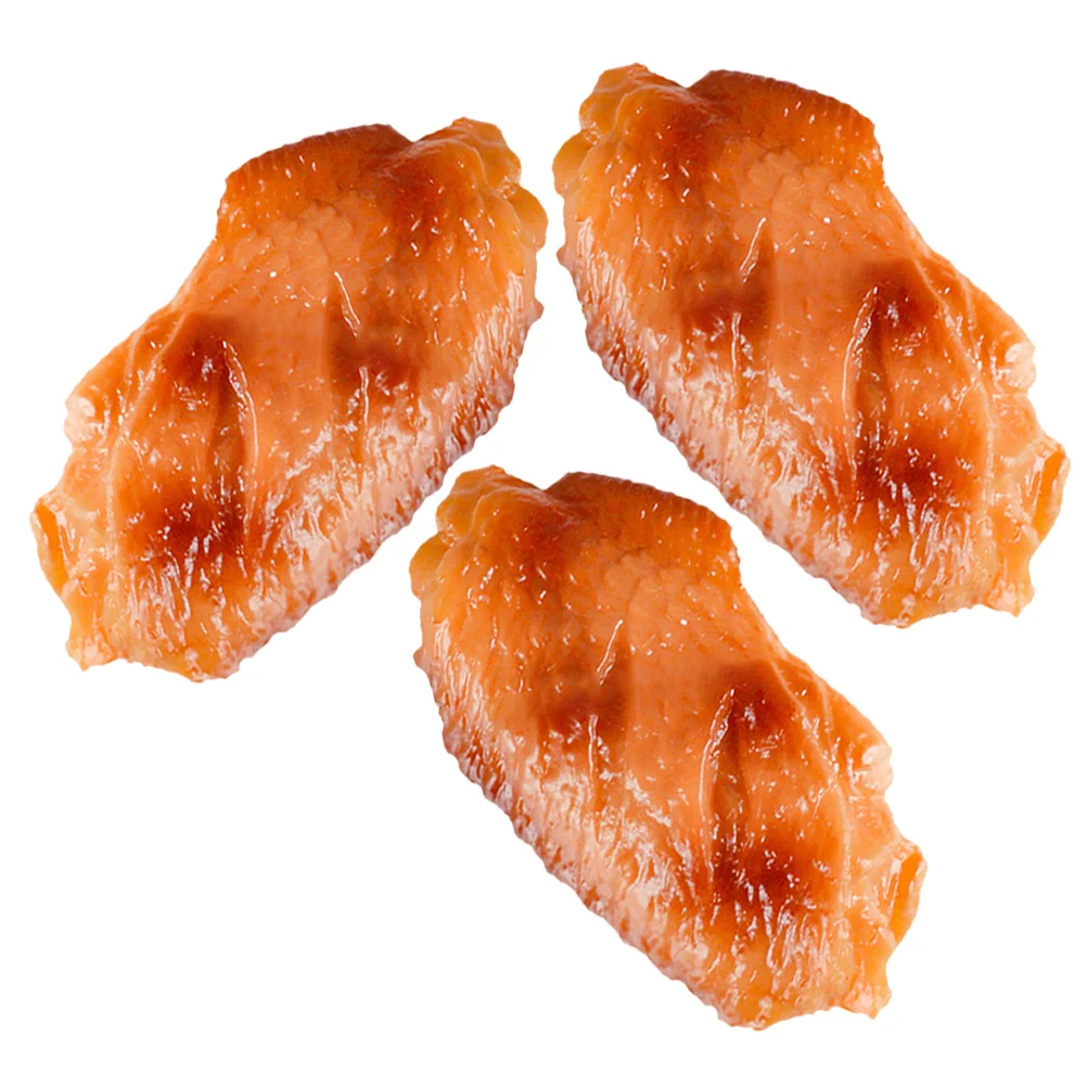 3 Pcs Simulated Chicken Wing Ornaments Lifelike Fake Food Decor Decorate Model Pvc Faux Artificial