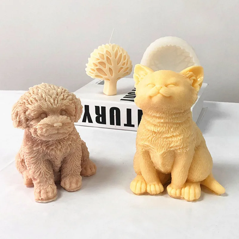 22CM Large 3D Standing cat Candle Mold Animal Soy Wax Silicone Mould Dog Cartoon cat epoxy resin silicone mold gypsum mold