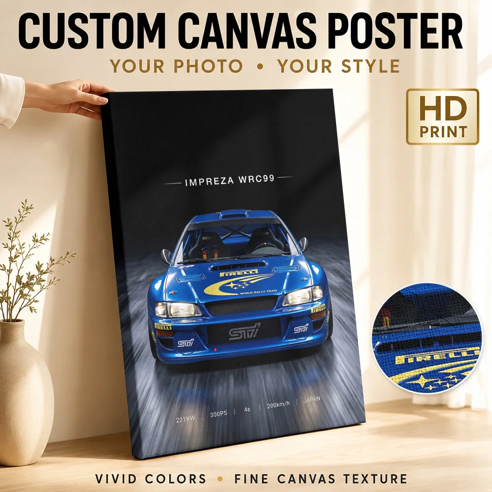 Sleek Japanese Impreza WRC99 Rally Car Framed Canvas Print Poster Personalized Photo Modern Man Cave Wall Paintings Decoration