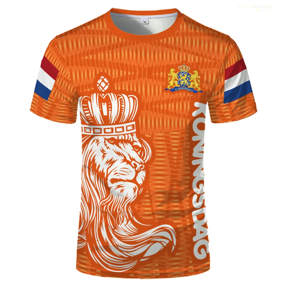 

King's Day Fashion Men's T Shirts Netherlands Flag Graphic O Neck Tops Dutch National Emblem Printed Unisex Short Sleeve Tees