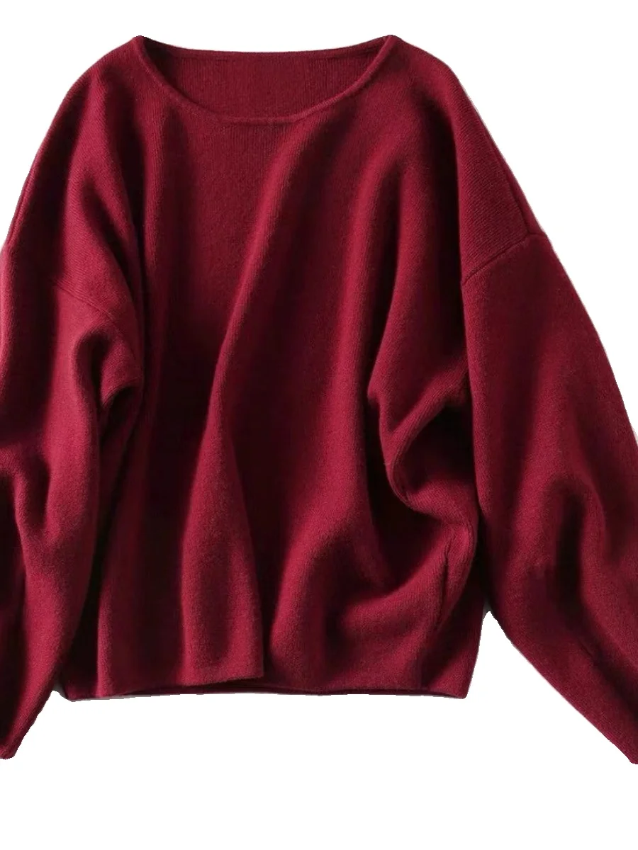 Loose Knitted Base irt Red Luy Year Dragon New Year Inner Wear Sweater Commute Sle Long Sve round Ne Regular Length