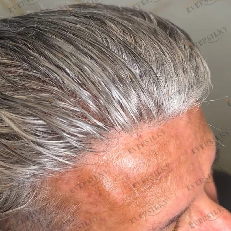 Natural Hairline 1B65 1B80 Grey Human Hair Strong Bond NPU Mono Base Old Men Toupee Undetectable Baldness Men Hair Prosthesis