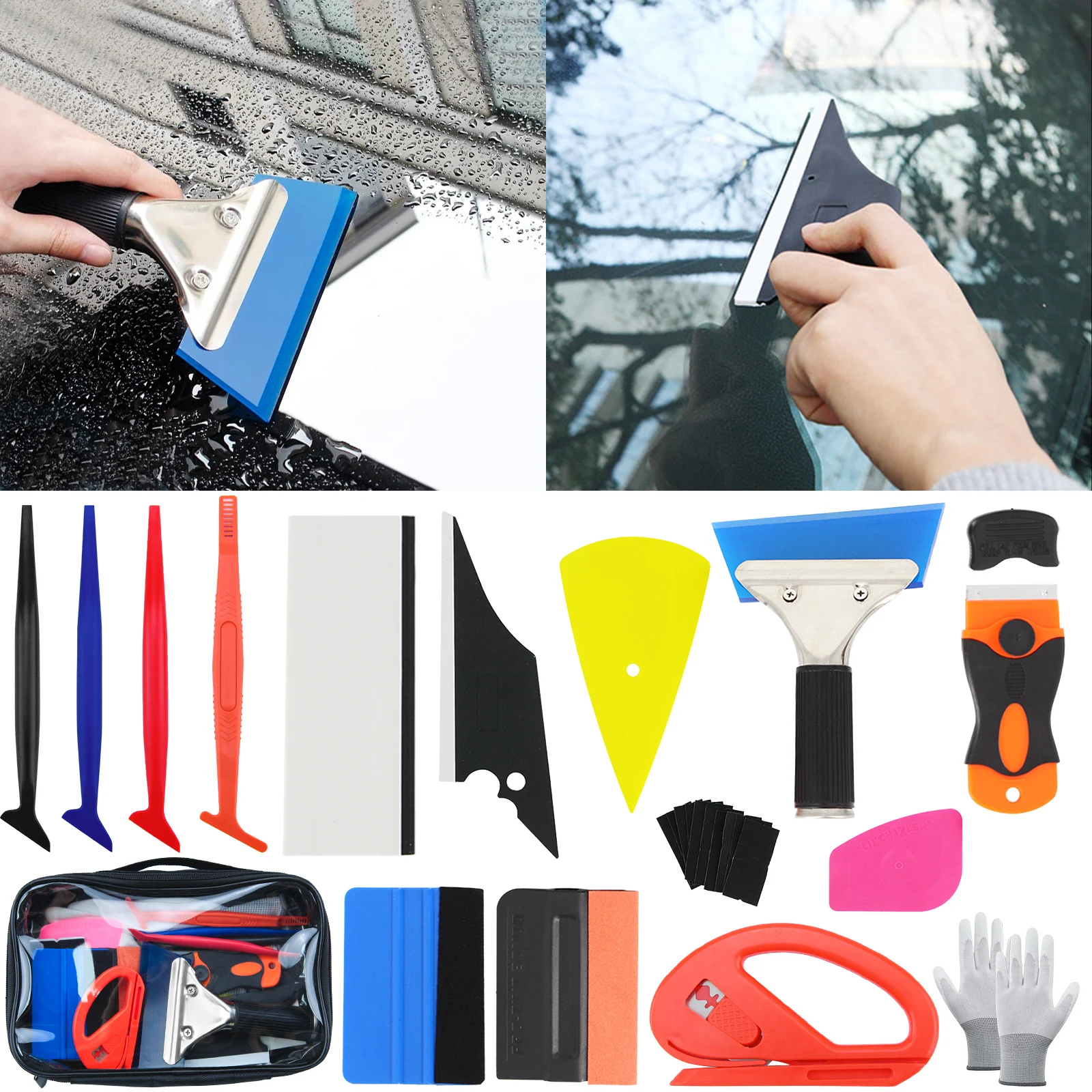 Car Vinyl Wrap Tools Window Tint Installation Kit Auto Tint Foil Stick Felt Micro Corner Squeegee Scraper Cutter Vinyl Gloves