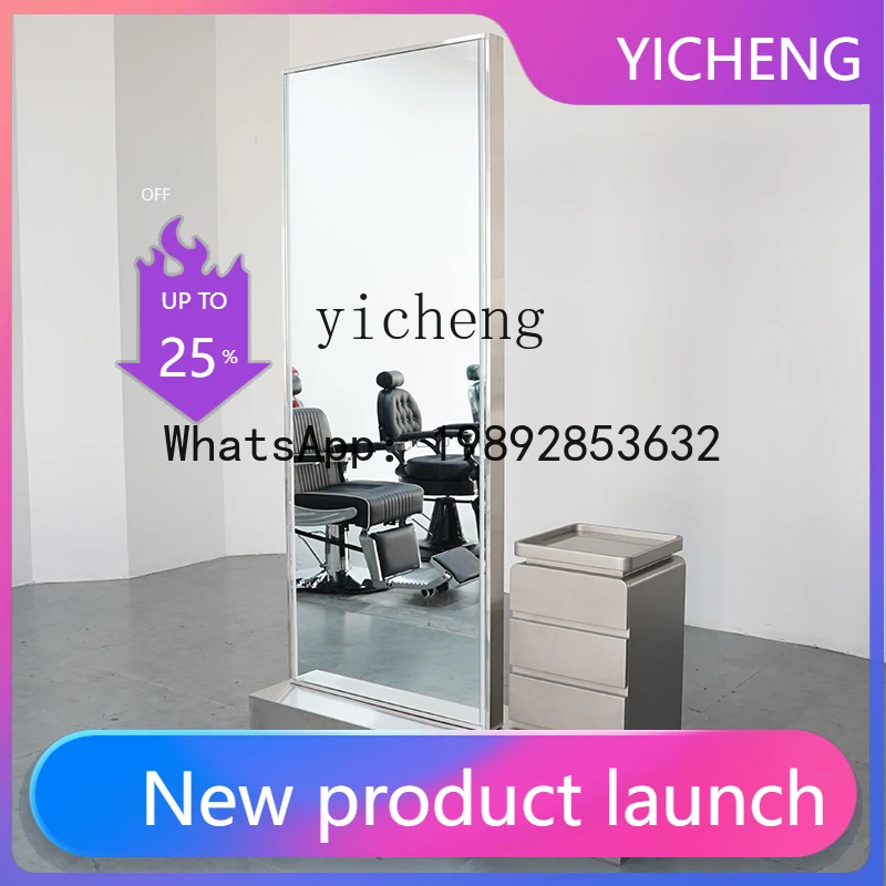 

LYY hair salon special stainless steel barber shop mirror table single and double-sided hair salon mirror floor