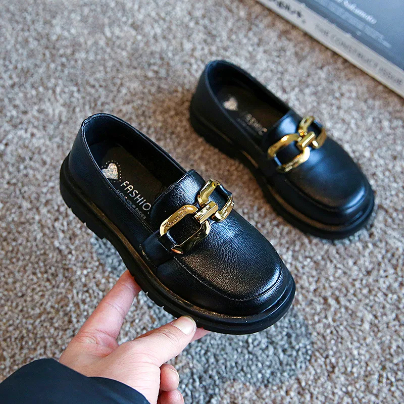 Children Loafers for Boys Solid Metal Kids Fashion Black School Shoes Japanese Style Versatile Casual Shoes Drop Shipping Unisex