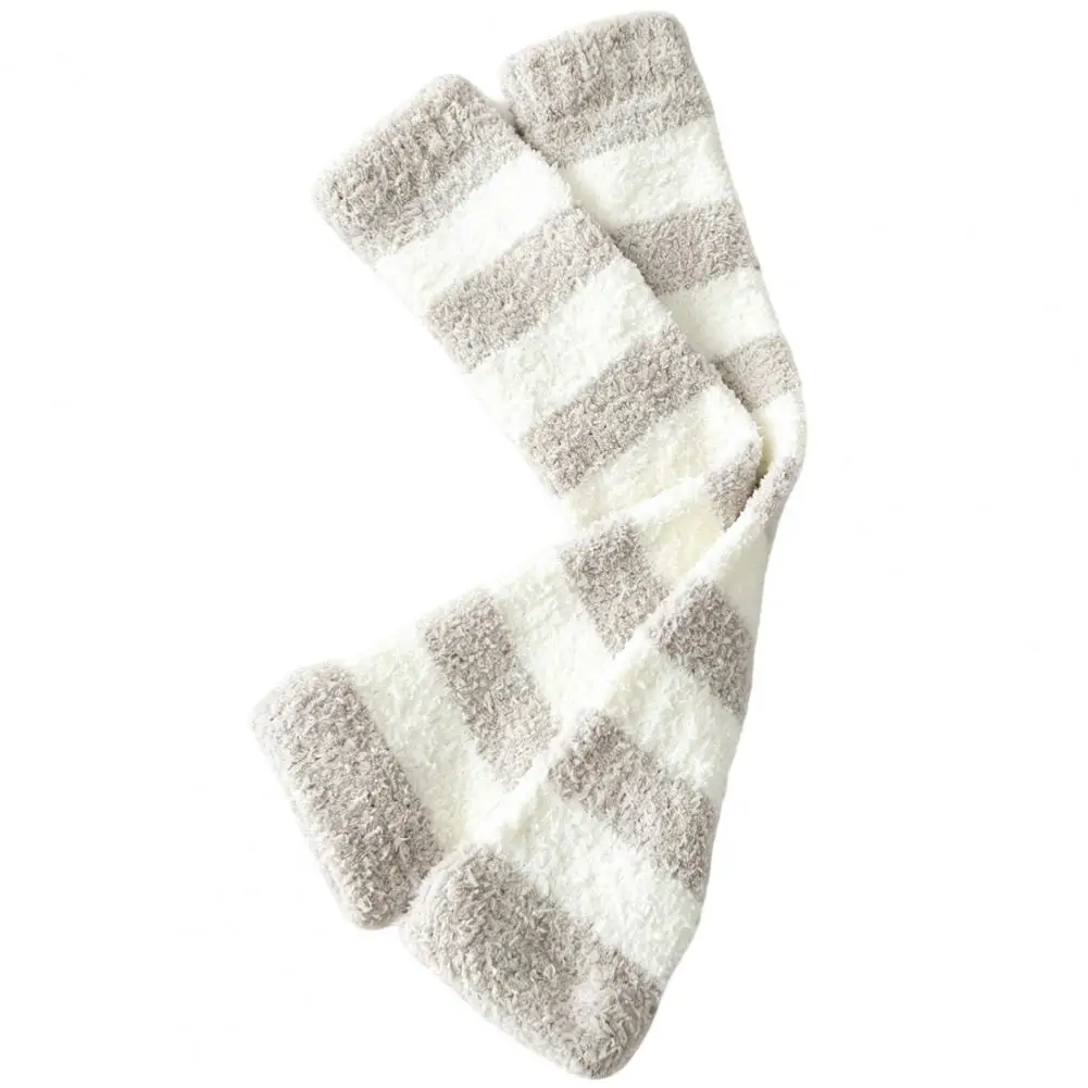 Warm Leg Sleeves for Sleeping Coral Fleece Leg Warmers for Women Thickened Thermal Knee High Socks Soft Elastic Striped Solid
